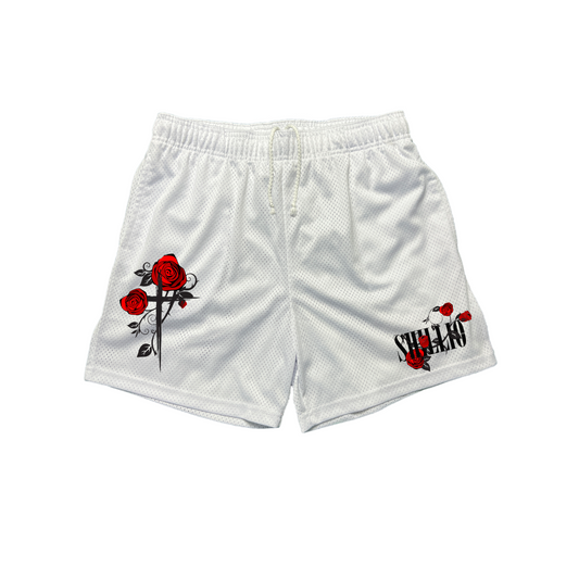 White "rose mary" athletic shorts